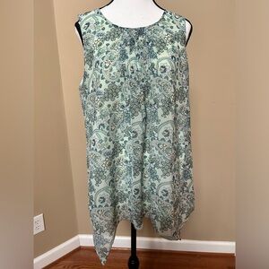 Magnolia Grace, crew neck sleeveless blouse, L, mint green floral with lining